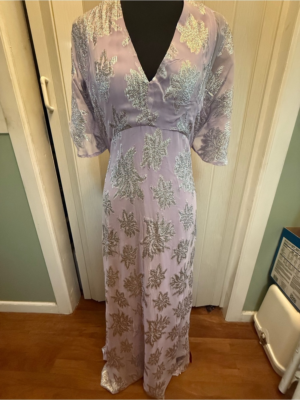 Nasty Gal Lavender Maxi Dress with Silver Embroidered Leaves